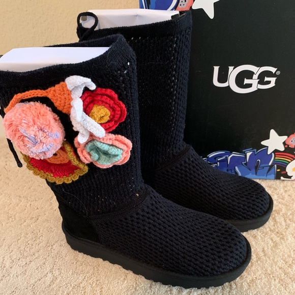 UGG Flower & Pompom Crochet Knit Classic Boots - Picture 7 of 8